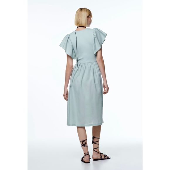 Zara Ruffled Sleeve Dress Light Green - Picture 4 of 6